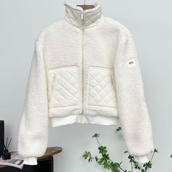ALO Yoga Jackets & Blazers - Alo White Lambswool Patchwork Coat, Gentle and Warm Short Jacket, Women's Size M